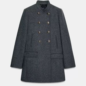 Zara Charcoal Double-Breasted Pea Coat